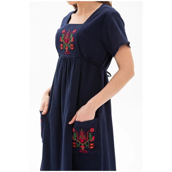 Kurzärmeliges Sommerkleid aus Shile-Stoff in Übergröße, Angel-Midi-Länge, Marineblau, LCVT - Image 3