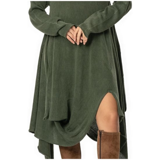 Handan Langarm-Strickkleid mit asymmetrischem Schnitt, fließend, Midi-Länge, Khaki, HK - Image 2