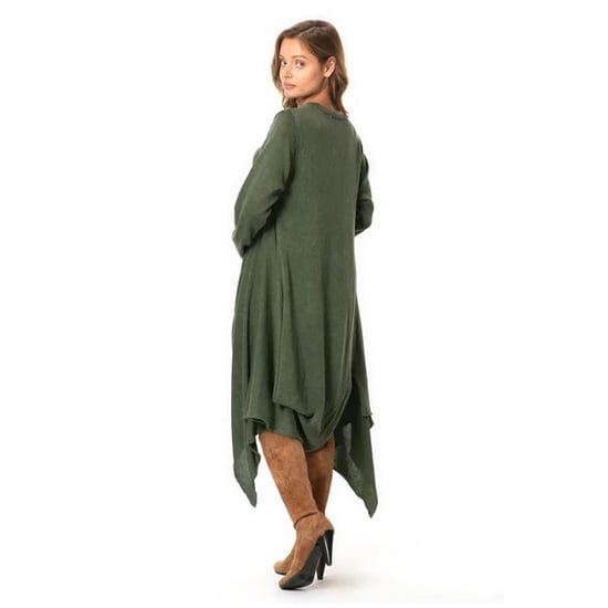 Handan Langarm-Strickkleid mit asymmetrischem Schnitt, fließend, Midi-Länge, Khaki, HK - Image 4