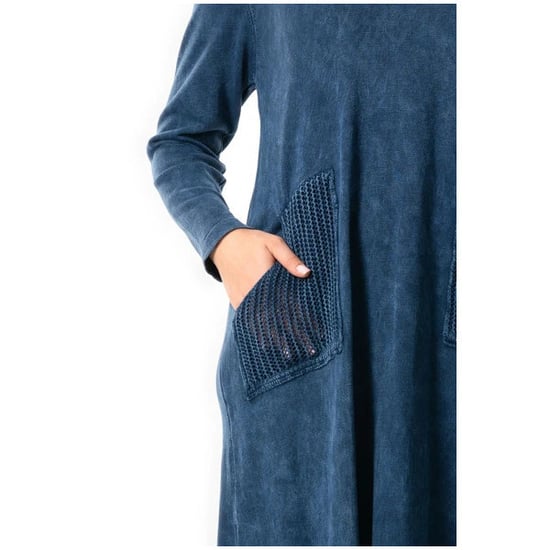 Langärmliges Strickkleid mit weitem Rollkragen, Taschen, Sevda, Herbst- und Winterkleid, Indigo - Image 2