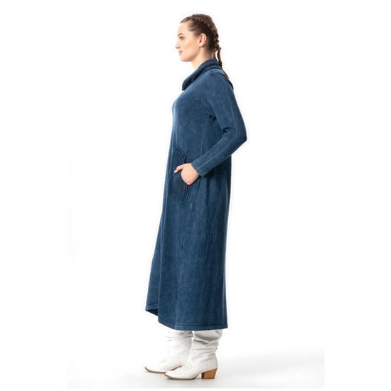 Langärmliges Strickkleid mit weitem Rollkragen, Taschen, Sevda, Herbst- und Winterkleid, Indigo - Image 4