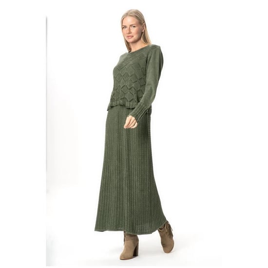 Langärmliges, authentisches Ahu-Strickkleid, Winterkleid, Khaki, HK - Image 3