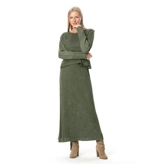 Langärmliges, authentisches Ahu-Strickkleid, Winterkleid, Khaki, HK - Image 4