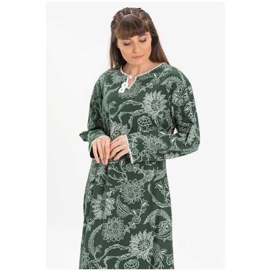 Langärmliges Sommerkleid in Übergröße aus bedrucktem Şile-Stoff mit Platanenmuster, Grün, YSL - Image 2