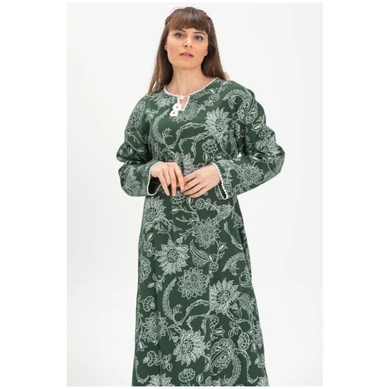Langärmliges Sommerkleid in Übergröße aus bedrucktem Şile-Stoff mit Platanenmuster, Grün, YSL - Image 3