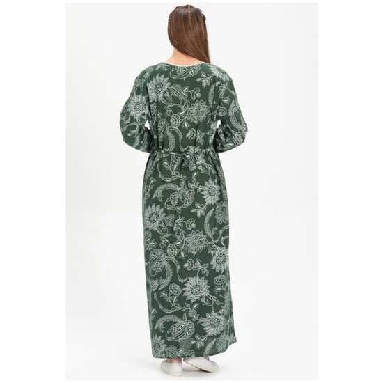 Langärmliges Sommerkleid in Übergröße aus bedrucktem Şile-Stoff mit Platanenmuster, Grün, YSL - Image 5