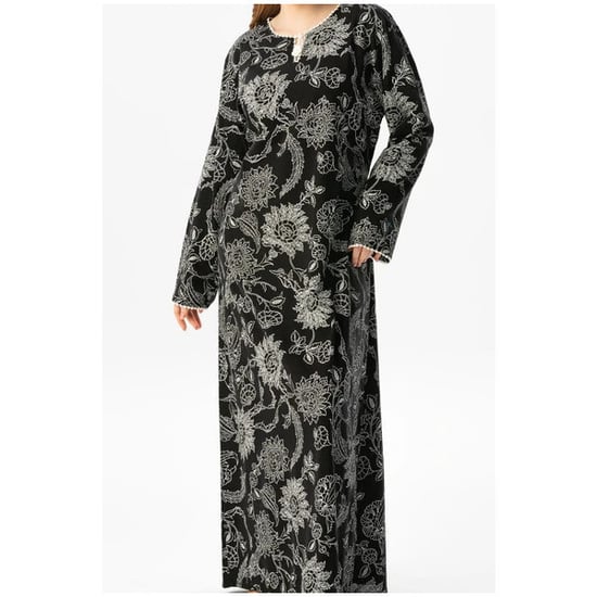 Langärmliges Sommerkleid in Übergröße aus bedrucktem Şile-Stoff mit Platanenmuster, Schwarz, Syh - Image 2
