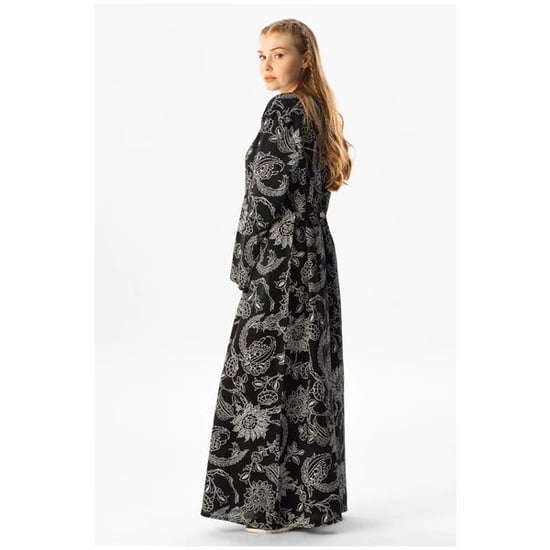 Langärmliges Sommerkleid in Übergröße aus bedrucktem Şile-Stoff mit Platanenmuster, Schwarz, Syh - Image 4