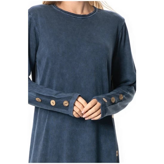Langärmeliges Strickkleid mit Stehkragen und Knopfleiste, Indigo, Herbst- und Winterkleid - Image 2