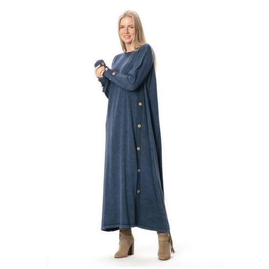 Langärmeliges Strickkleid mit Stehkragen und Knopfleiste, Indigo, Herbst- und Winterkleid - Image 3
