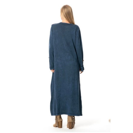 Langärmeliges Strickkleid mit Stehkragen und Knopfleiste, Indigo, Herbst- und Winterkleid - Image 5