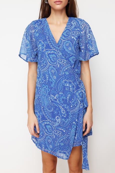 Blau gemusterte Mini-Abendkleider / Wickelkleider für Damen - Image 3