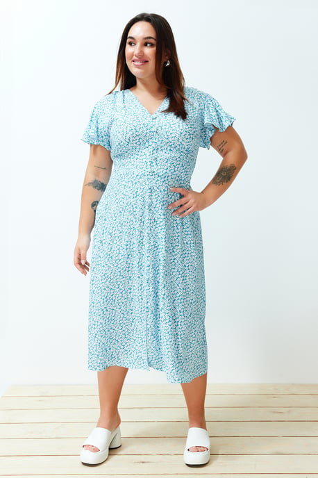 Curve Damen Sehr farbenfrohes, geblümtes Maxi-Kurzkleid, lässig/alltagstauglich, Übergröße - Image 6