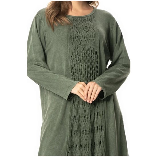 Langärmliges, khakifarbenes Strickkleid mit ethnischem Muster von Sena für Herbst und Winter (HK) - Image 2