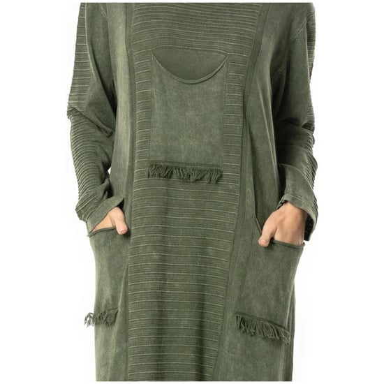 Langärmeliges Strickkleid mit genarbten Taschen, Herbst und Winter, Khaki. - Image 2