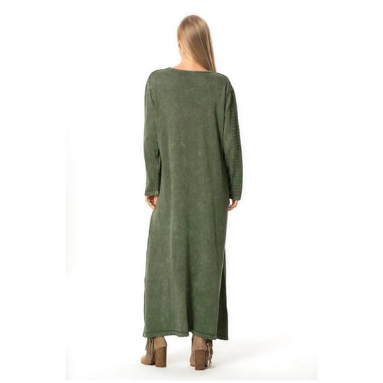 Langärmeliges Strickkleid mit genarbten Taschen, Herbst und Winter, Khaki. - Image 5