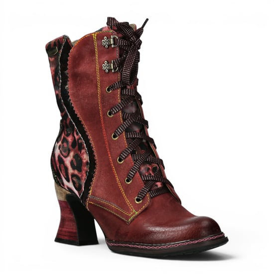 Laura Vita Goth Victorian Floral Wine Lederstiefel mit Schnürung und Absatz – Eleao-42 - Image 4