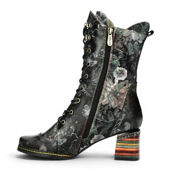 Laura Vita Goth Victorial Floral Schwarze Lederstiefel mit hoher Schnürstiefel – Ibcano-15 - Image 3