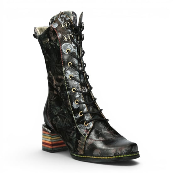 Laura Vita Goth Victorial Floral Schwarze Lederstiefel mit hoher Schnürstiefel – Ibcano-15 - Image 4