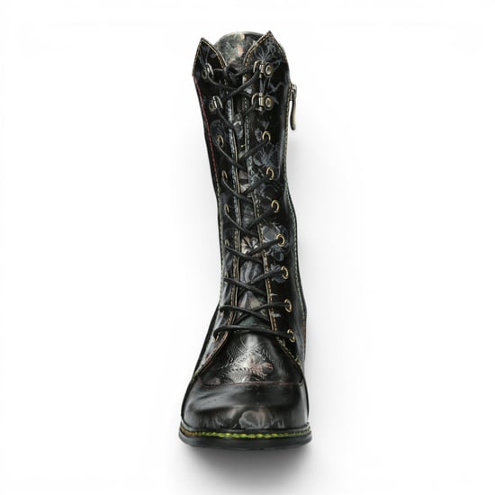 Laura Vita Goth Victorial Floral Schwarze Lederstiefel mit hoher Schnürstiefel – Ibcano-15 - Image 5
