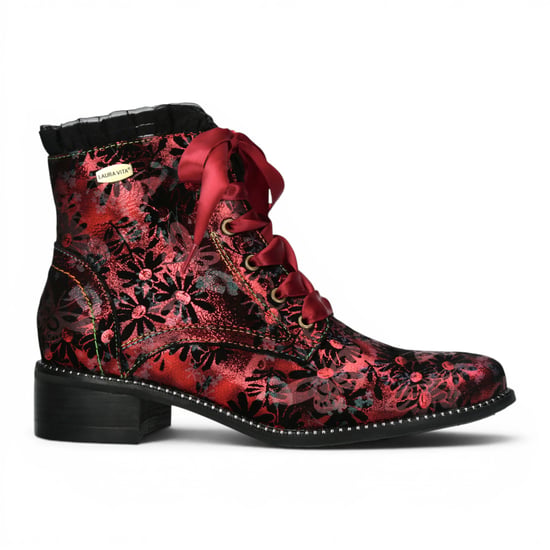 Laura Vita Floral Women, gotische viktorianische rote Lederstiefel mit Absatz – Emcmao-45 - Image 1