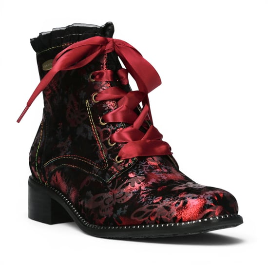 Laura Vita Floral Women, gotische viktorianische rote Lederstiefel mit Absatz – Emcmao-45 - Image 4