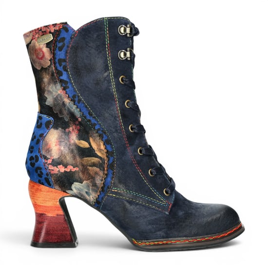 Laura Vita Goth Victorian Floral Blue Lederstiefel mit Schnürstiefel mit Absatz – Eleao-42 - Image 1