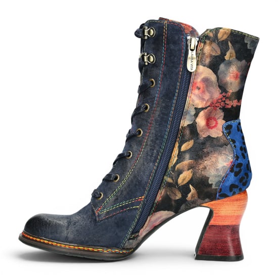 Laura Vita Goth Victorian Floral Blue Lederstiefel mit Schnürstiefel mit Absatz – Eleao-42 - Image 3