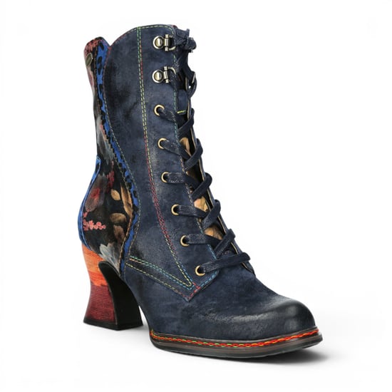 Laura Vita Goth Victorian Floral Blue Lederstiefel mit Schnürstiefel mit Absatz – Eleao-42 - Image 4