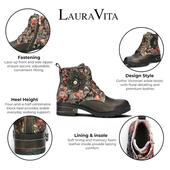 Laura Vita Damen-Gothic Victorian Floral Bronze Leder-Schnürstiefel – Cocrailo-47 - Image 2
