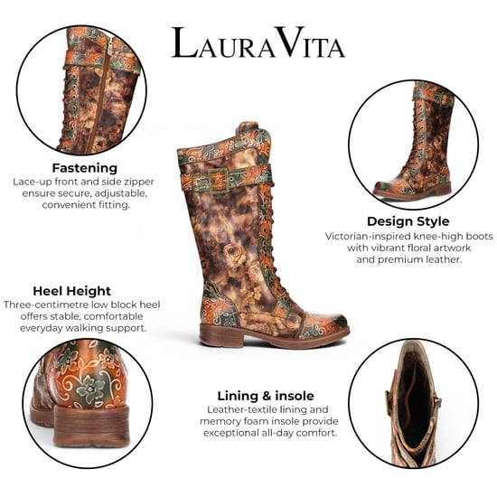 Laura Vita Damenbeige Floral-viktorianische Lederstiefel mit hohen Kampfstiefeln – Anitao-21 - Image 2