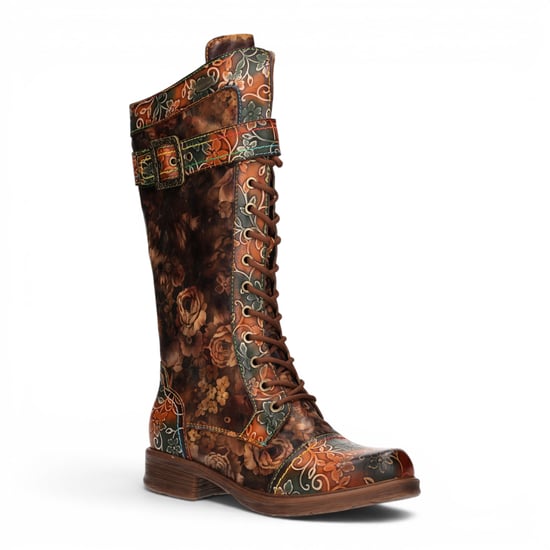 Laura Vita Damenbeige Floral-viktorianische Lederstiefel mit hohen Kampfstiefeln – Anitao-21 - Image 4