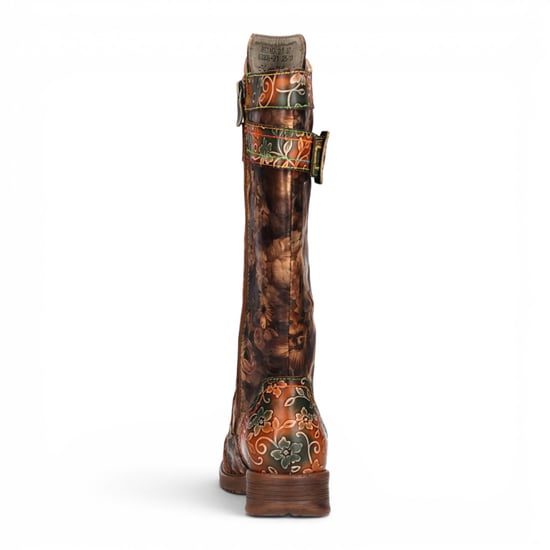Laura Vita Damenbeige Floral-viktorianische Lederstiefel mit hohen Kampfstiefeln – Anitao-21 - Image 6