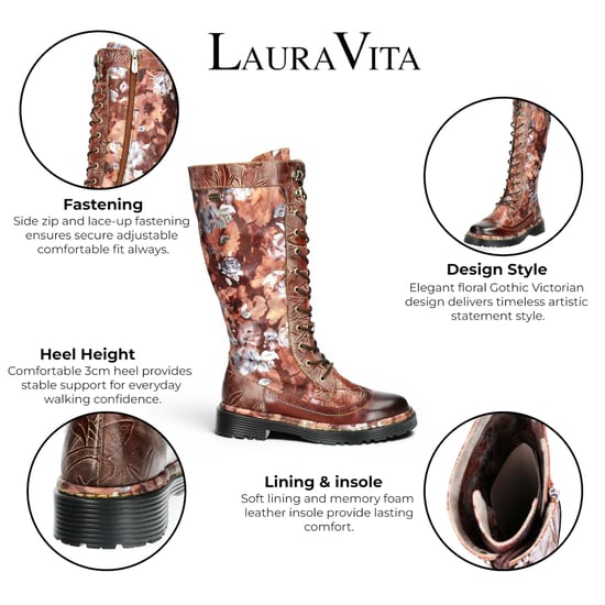 Laura Vita Damen-Maroon-Gotische viktorianische Blumen-Maroon-Leder-Knieschnürstiefel – Incaso-50 - Image 2