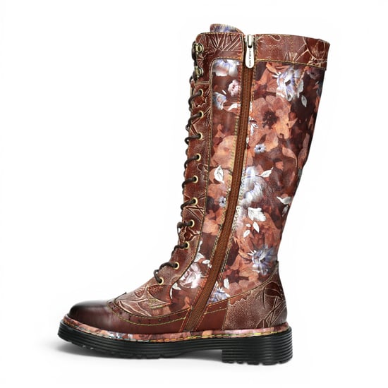 Laura Vita Damen-Maroon-Gotische viktorianische Blumen-Maroon-Leder-Knieschnürstiefel – Incaso-50 - Image 3