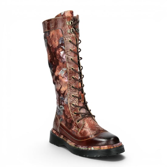 Laura Vita Damen-Maroon-Gotische viktorianische Blumen-Maroon-Leder-Knieschnürstiefel – Incaso-50 - Image 4