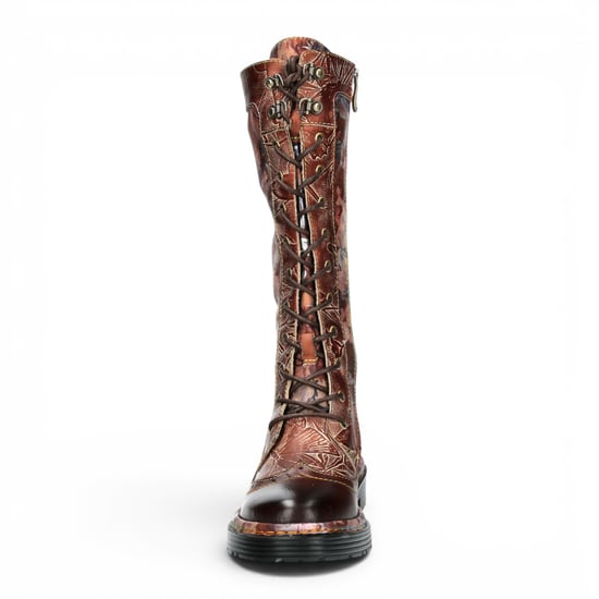 Laura Vita Damen-Maroon-Gotische viktorianische Blumen-Maroon-Leder-Knieschnürstiefel – Incaso-50 - Image 5