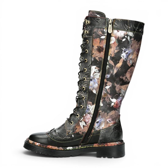 Laura Vita Damen-Maroon-Gothic-Floral-Schwarze Leder-Knie-Schnürstiefel – Incaso-50 - Image 3