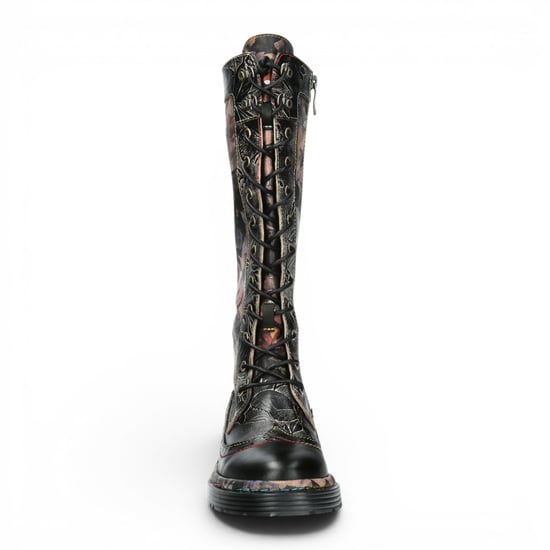 Laura Vita Damen-Maroon-Gothic-Floral-Schwarze Leder-Knie-Schnürstiefel – Incaso-50 - Image 5