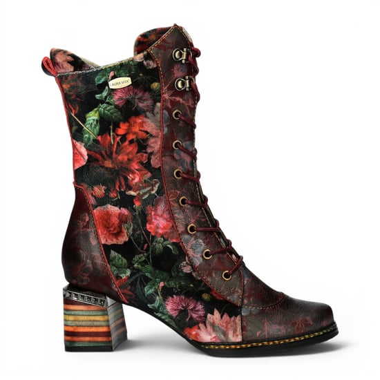 Laura Vita Goth Victorian Floral Wine Leather High Schnürstiefel für Frauen – Ibcano-15 - Image 1