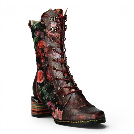 Laura Vita Goth Victorian Floral Wine Leather High Schnürstiefel für Frauen – Ibcano-15 - Image 4