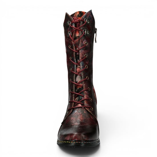 Laura Vita Goth Victorian Floral Wine Leather High Schnürstiefel für Frauen – Ibcano-15 - Image 5
