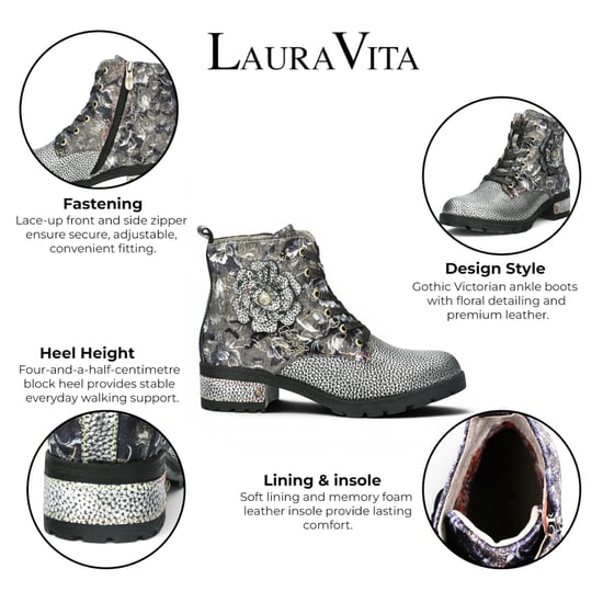 Laura Vita Gothic Victorian Floral Grey Leder-Schnürstiefel für Frauen – Cocrailo-47 - Image 2