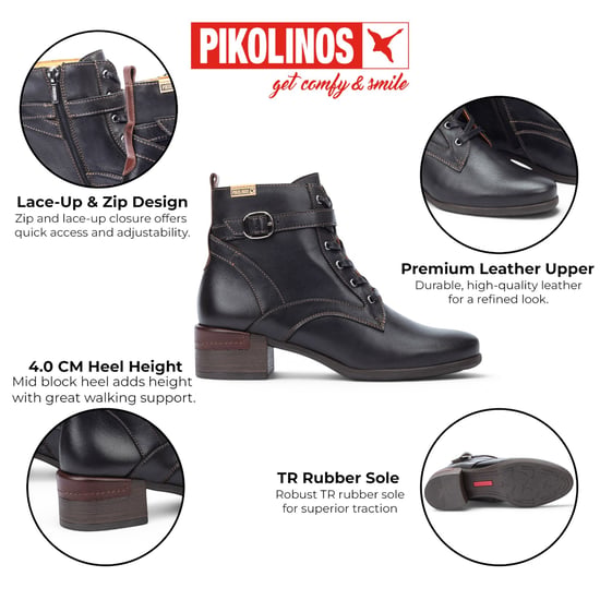 Pikolinos schwarze Leder-Schnürstiefel mit mittlerem Absatz – Malaga - Image 2