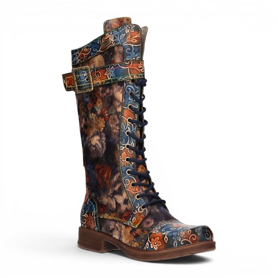 Laura Vita Damen-Blaue Floral-viktorianische Leder-High Combat Long Boots – Anitao-21 - Image 4