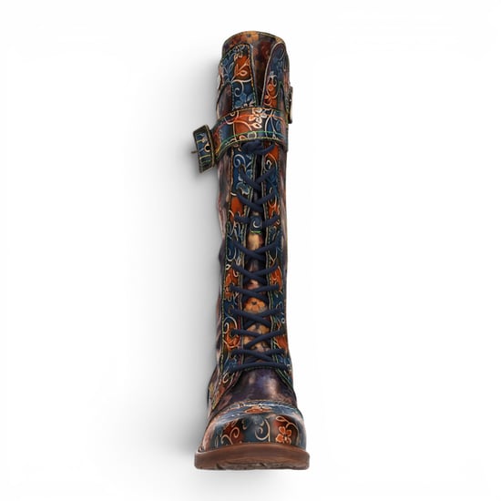 Laura Vita Damen-Blaue Floral-viktorianische Leder-High Combat Long Boots – Anitao-21 - Image 5
