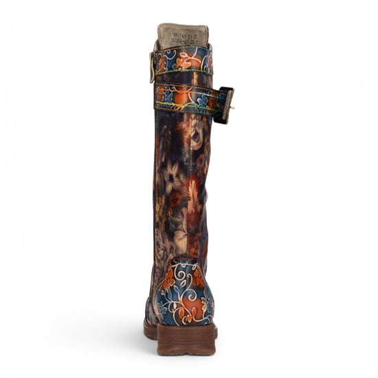 Laura Vita Damen-Blaue Floral-viktorianische Leder-High Combat Long Boots – Anitao-21 - Image 6