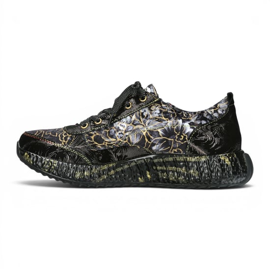 Laura Vita Goth Victorian Floral Black Leather Trainer Sneaker für Frauen – Burton-43 - Image 3
