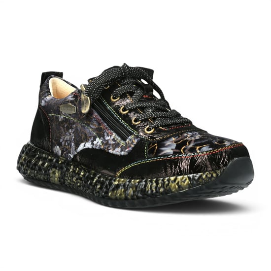 Laura Vita Goth Victorian Floral Black Leather Trainer Sneaker für Frauen – Burton-43 - Image 4
