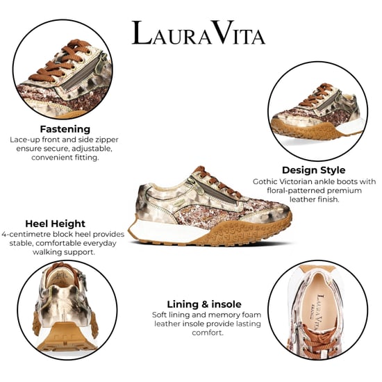 Laura Vita Damen-Floral-Goldleder-Sneakerschuhe – Evitao-03 - Image 2